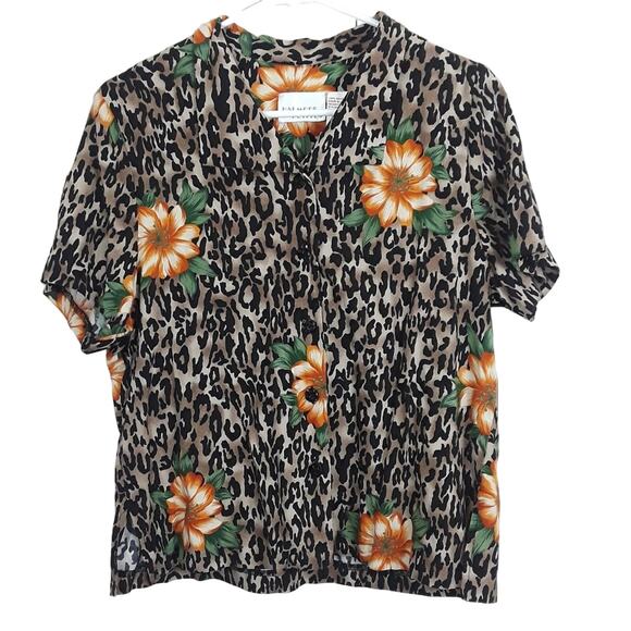 Halmode Floral Animal Print Button Down Shirt - Picture 1 of 6